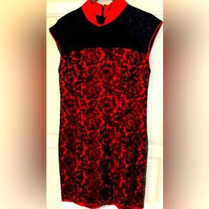 Elegant Black and Orange Lace Qioal Dress 6